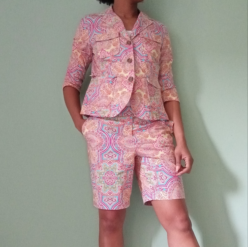Women's charter club two-piece Paisley Blazer and short set - Picture 3 of 15